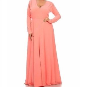NEW!Solid Maxi Dress VNeck Long Sleeve High Waist